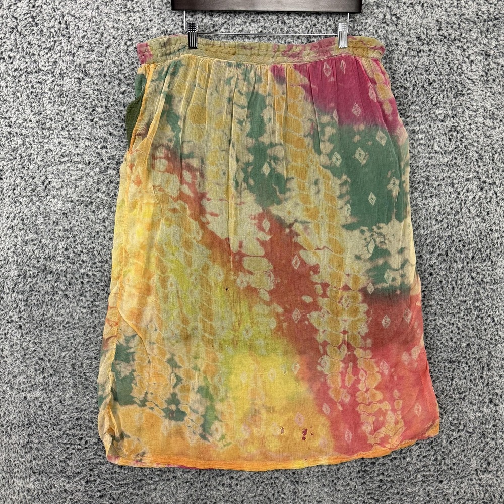 Vintage 90s Boho Maxi Skirt Womens Medium Multicolor Tie Dye Rayon Beach 2 of US